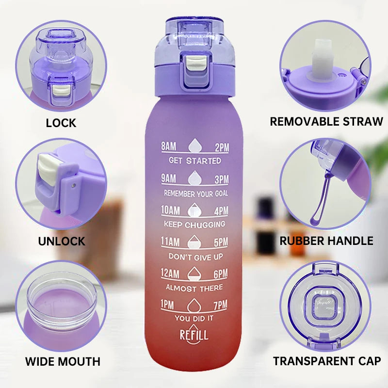 LUSQI 1PC 1000ML Flavor Water Bottle With Straw With 5PCS Flavor Pods Fashion Fitness Water Bottle For Outdoor Activities Sports