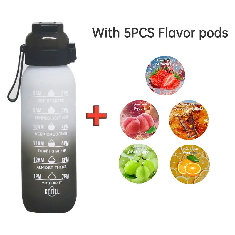 LUSQI 1PC 1000ML Flavor Water Bottle With Straw With 5PCS Flavor Pods Fashion Fitness Water Bottle For Outdoor Activities Sports