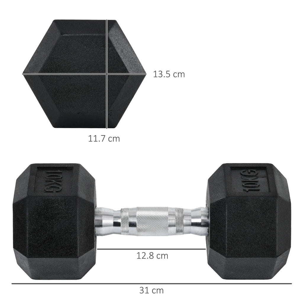 HOMCOM Rubber Dumbbell Sports Hex Weights Sets Home Gym Fitness Hexagonal Dumbbells Kit Weight Lifting Exercise (2 x 10kg)