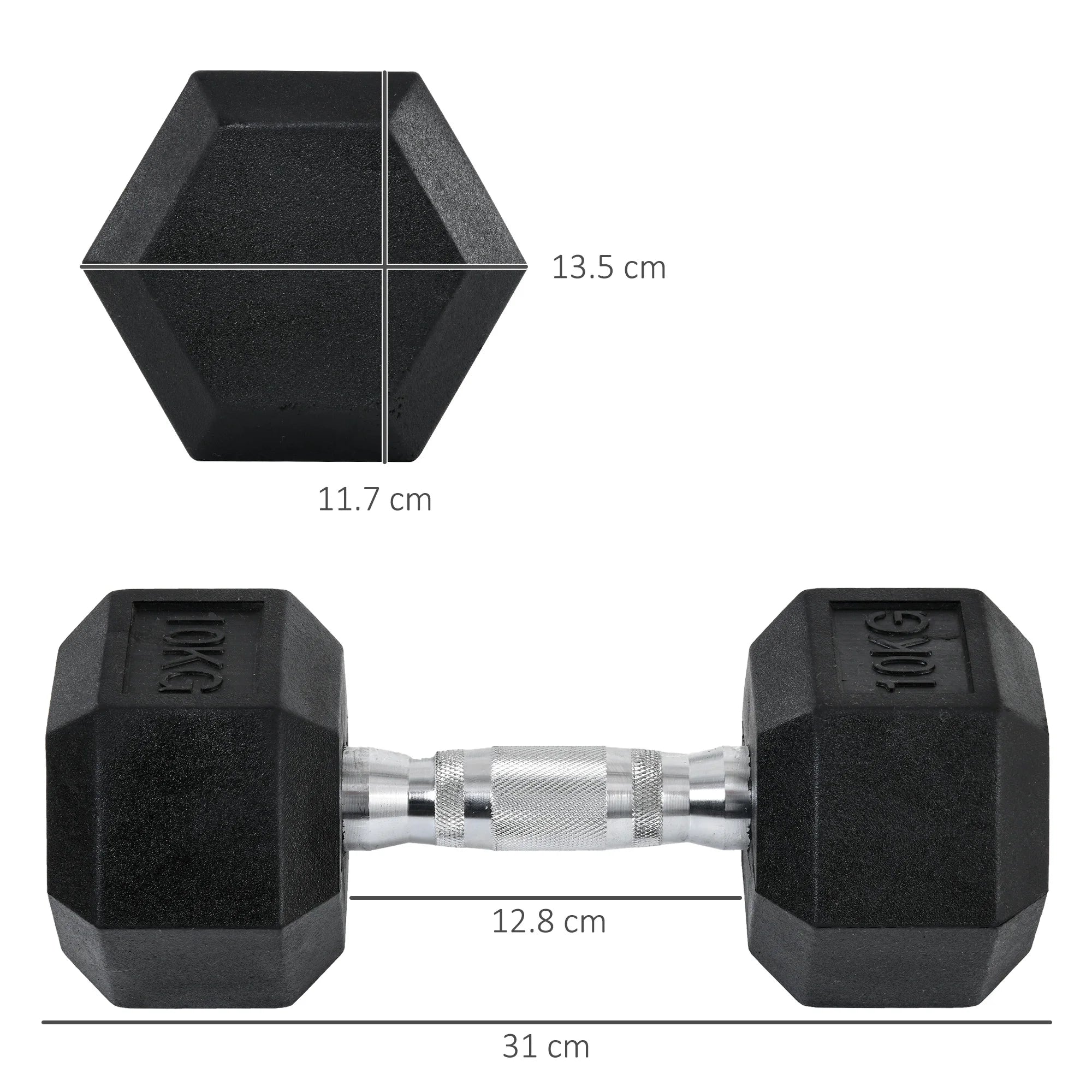 HOMCOM Rubber Dumbbell Sports Hex Weights Sets Home Gym Fitness Hexagonal Dumbbells Kit Weight Lifting Exercise (2 x 10kg)